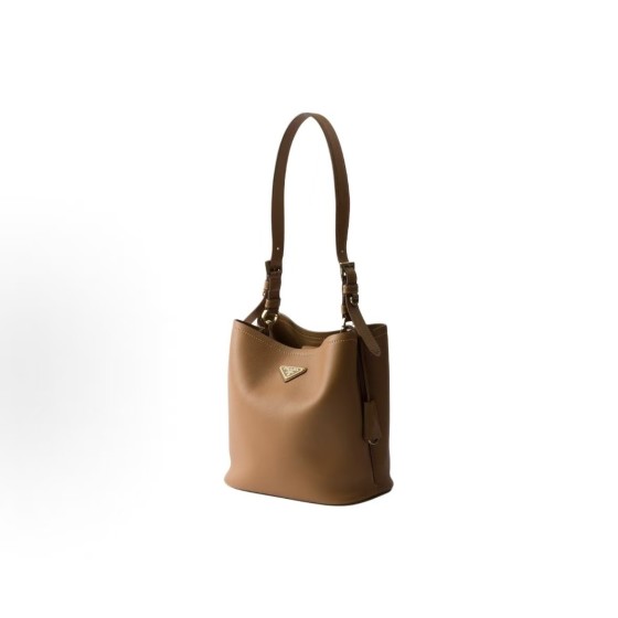 PRADA enamel triangular metal logo single-shoulder bag medium-sized women\'s caramel color